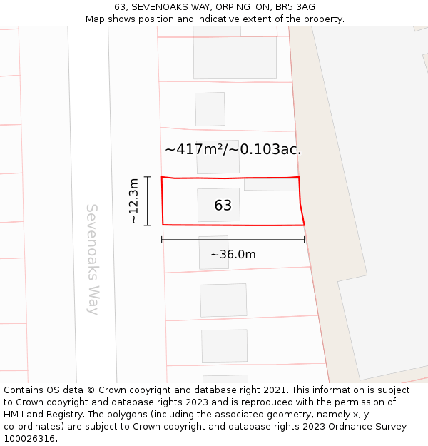63, SEVENOAKS WAY, ORPINGTON, BR5 3AG: Plot and title map