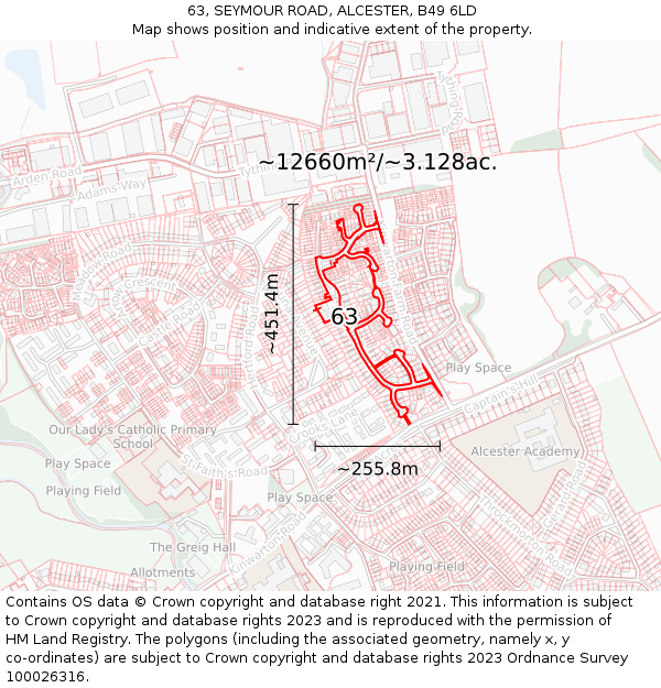 63, SEYMOUR ROAD, ALCESTER, B49 6LD: Plot and title map