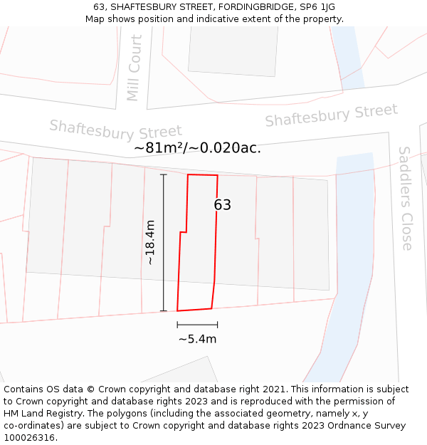 63, SHAFTESBURY STREET, FORDINGBRIDGE, SP6 1JG: Plot and title map