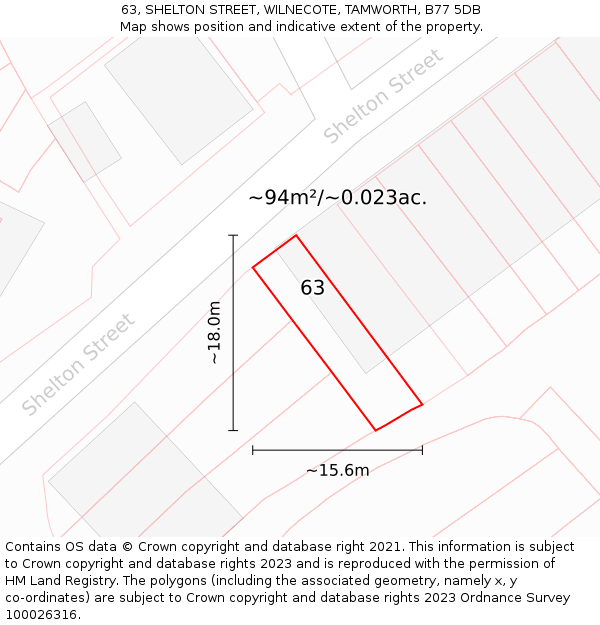 63, SHELTON STREET, WILNECOTE, TAMWORTH, B77 5DB: Plot and title map