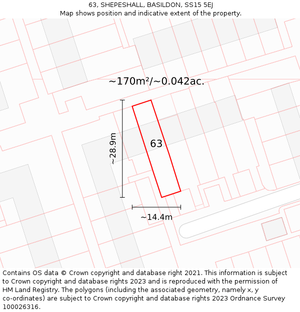 63, SHEPESHALL, BASILDON, SS15 5EJ: Plot and title map