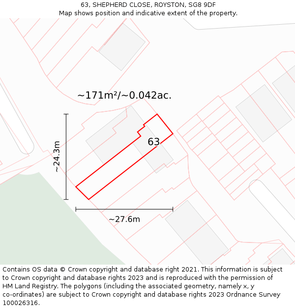 63, SHEPHERD CLOSE, ROYSTON, SG8 9DF: Plot and title map