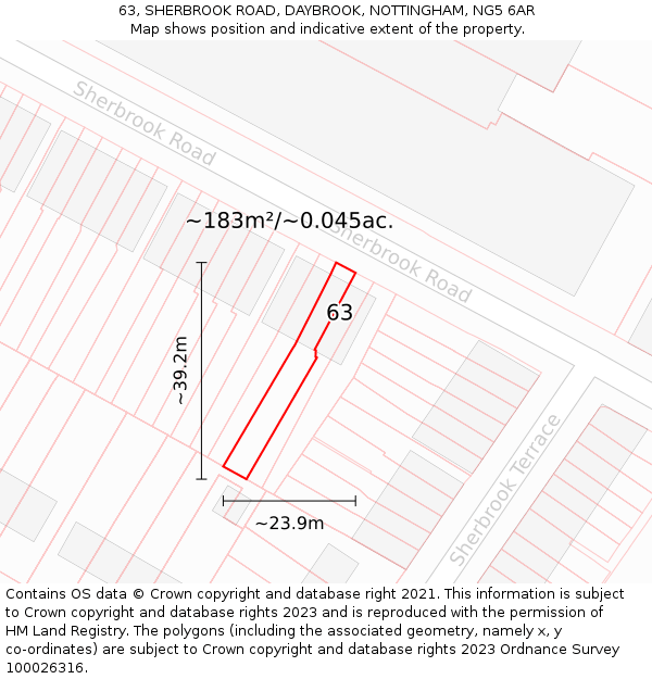 63, SHERBROOK ROAD, DAYBROOK, NOTTINGHAM, NG5 6AR: Plot and title map