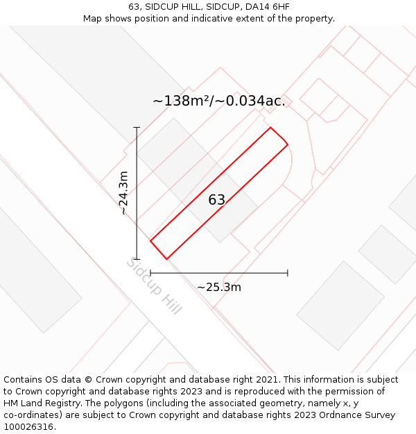 63, SIDCUP HILL, SIDCUP, DA14 6HF: Plot and title map