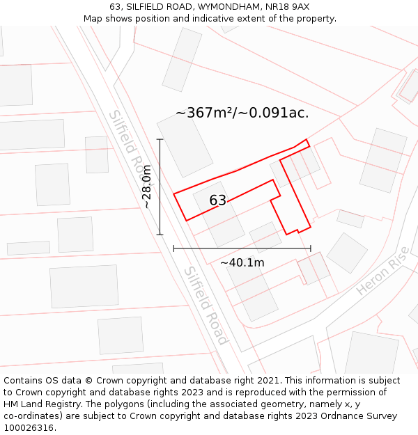 63, SILFIELD ROAD, WYMONDHAM, NR18 9AX: Plot and title map