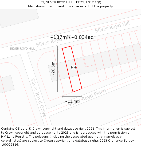 63, SILVER ROYD HILL, LEEDS, LS12 4QQ: Plot and title map