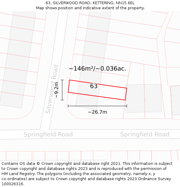 63, SILVERWOOD ROAD, KETTERING, NN15 6EL: Plot and title map