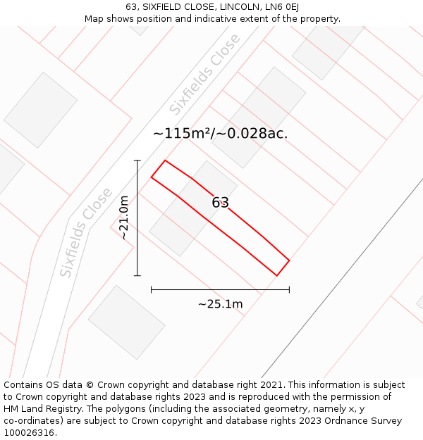 63, SIXFIELD CLOSE, LINCOLN, LN6 0EJ: Plot and title map