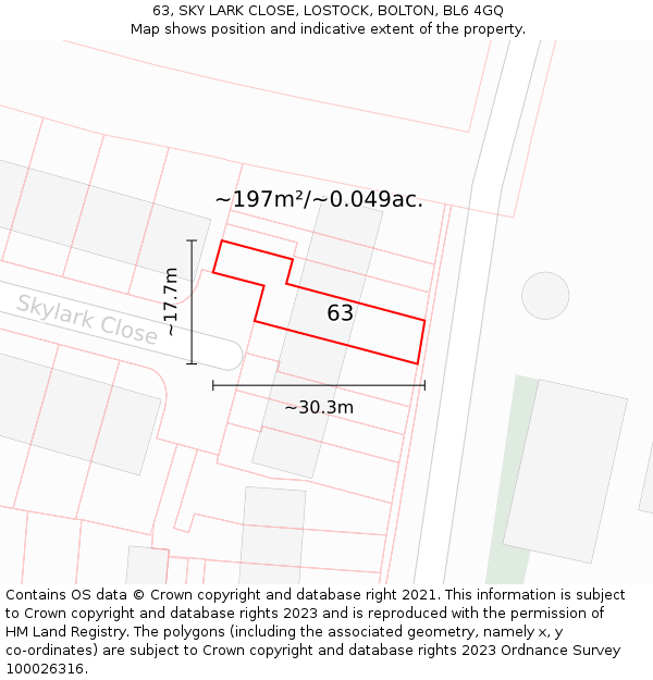 63, SKY LARK CLOSE, LOSTOCK, BOLTON, BL6 4GQ: Plot and title map