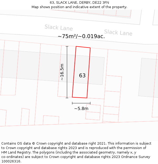 63, SLACK LANE, DERBY, DE22 3FN: Plot and title map