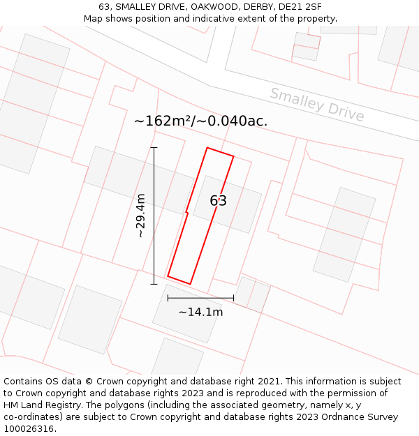 63, SMALLEY DRIVE, OAKWOOD, DERBY, DE21 2SF: Plot and title map