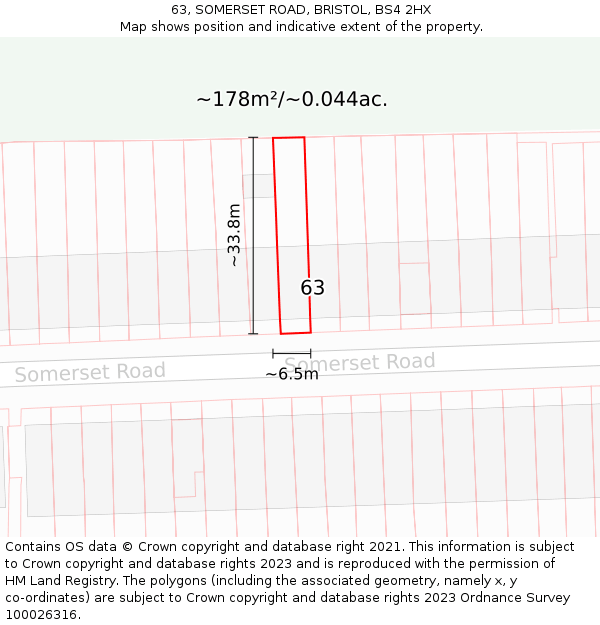 63, SOMERSET ROAD, BRISTOL, BS4 2HX: Plot and title map