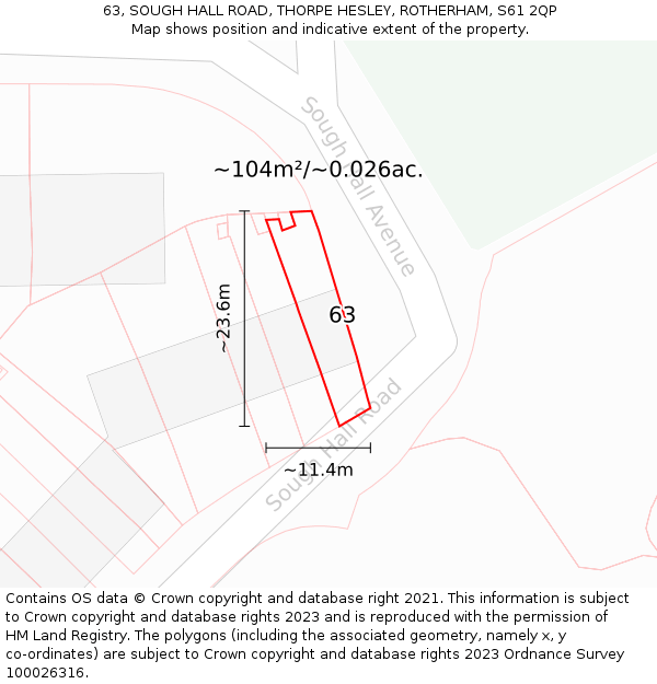63, SOUGH HALL ROAD, THORPE HESLEY, ROTHERHAM, S61 2QP: Plot and title map