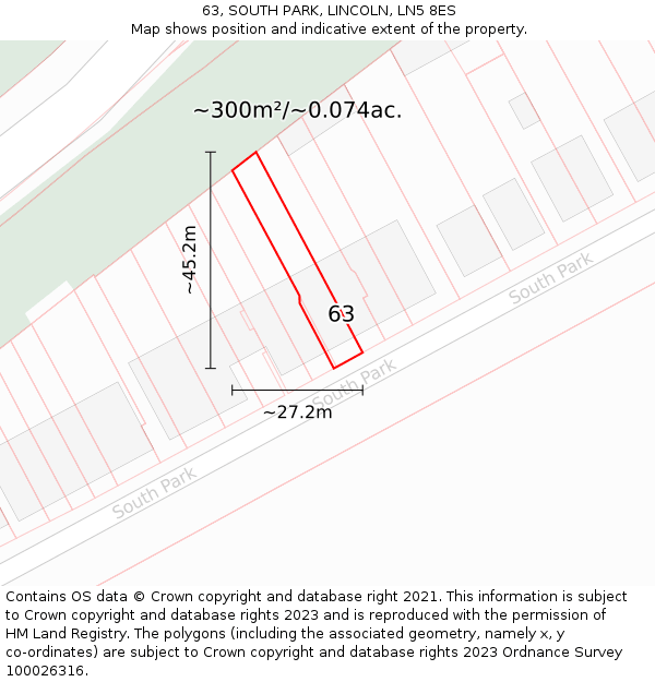 63, SOUTH PARK, LINCOLN, LN5 8ES: Plot and title map