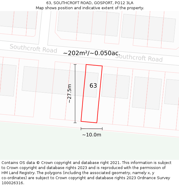 63, SOUTHCROFT ROAD, GOSPORT, PO12 3LA: Plot and title map