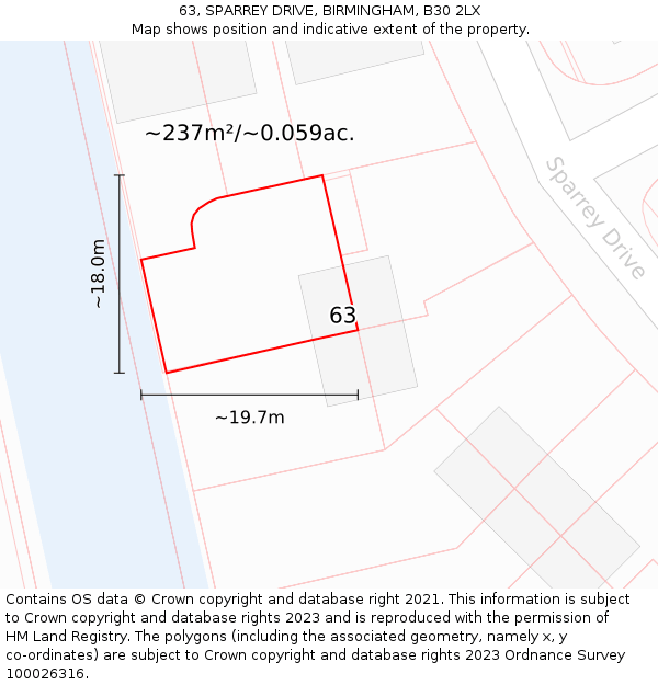 63, SPARREY DRIVE, BIRMINGHAM, B30 2LX: Plot and title map