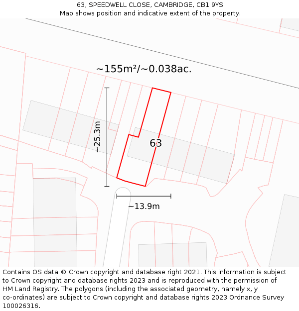 63, SPEEDWELL CLOSE, CAMBRIDGE, CB1 9YS: Plot and title map