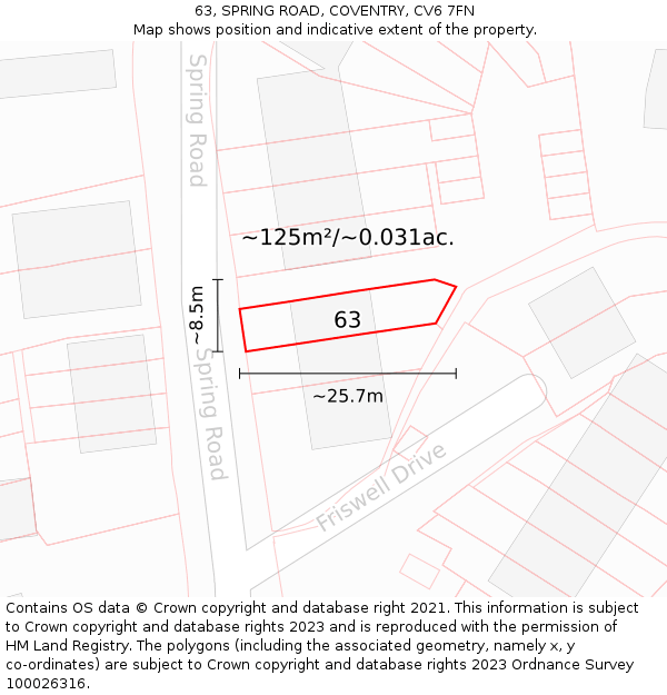 63, SPRING ROAD, COVENTRY, CV6 7FN: Plot and title map