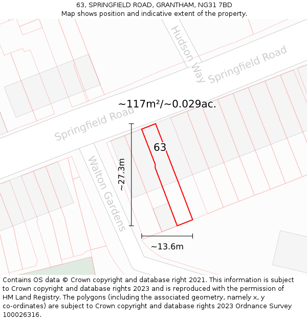 63, SPRINGFIELD ROAD, GRANTHAM, NG31 7BD: Plot and title map