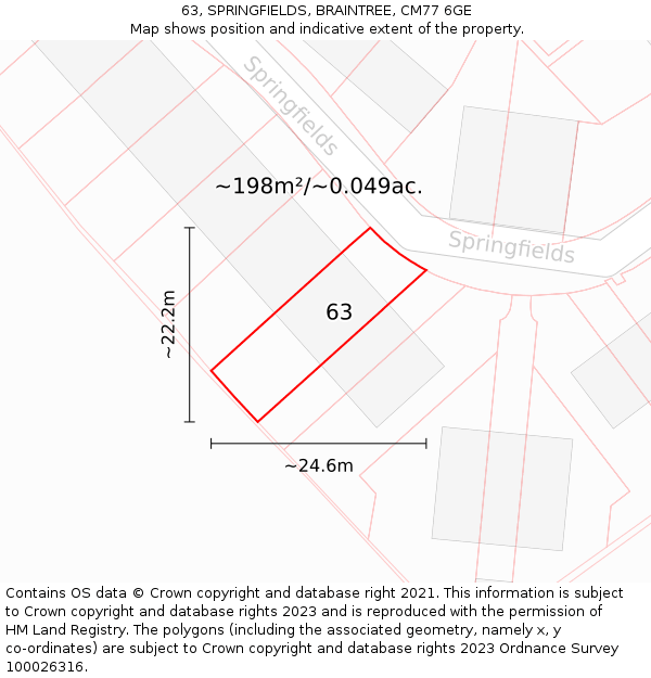 63, SPRINGFIELDS, BRAINTREE, CM77 6GE: Plot and title map
