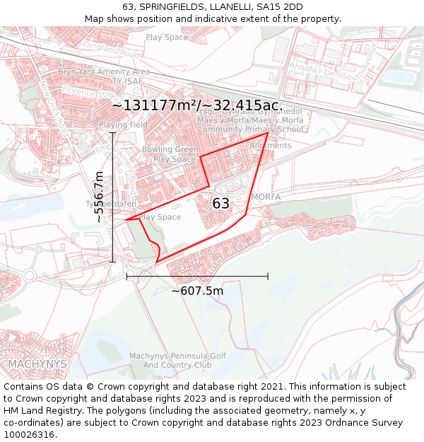 63, SPRINGFIELDS, LLANELLI, SA15 2DD: Plot and title map