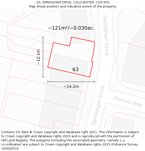 63, SPRINGHAM DRIVE, COLCHESTER, CO4 5FN: Plot and title map