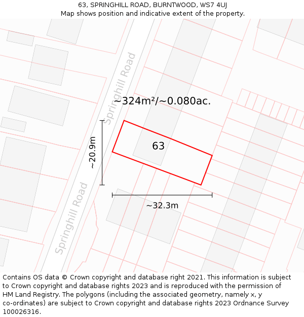 63, SPRINGHILL ROAD, BURNTWOOD, WS7 4UJ: Plot and title map