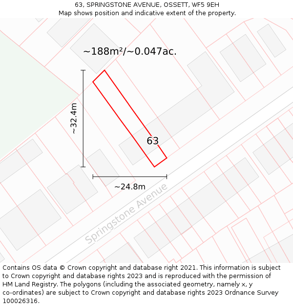 63, SPRINGSTONE AVENUE, OSSETT, WF5 9EH: Plot and title map