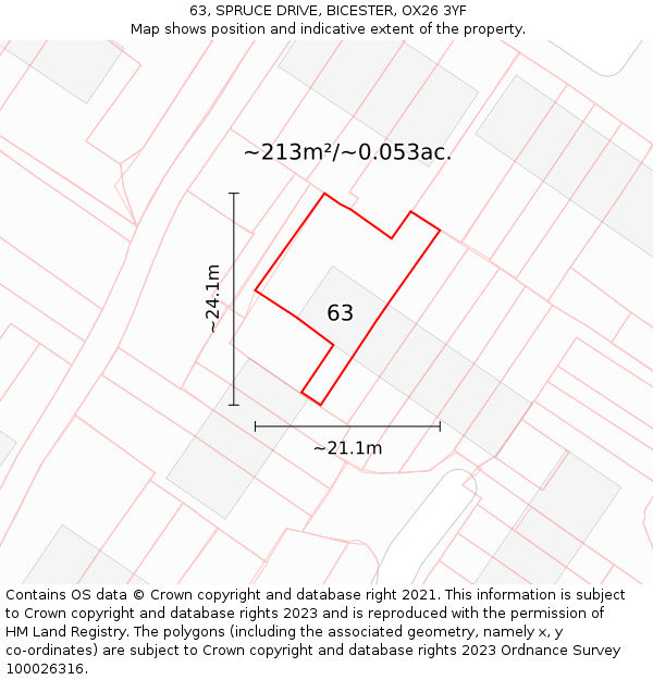 63, SPRUCE DRIVE, BICESTER, OX26 3YF: Plot and title map