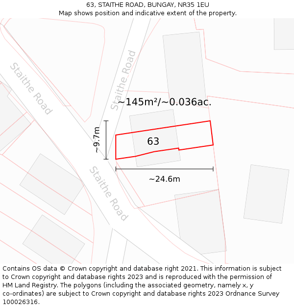 63, STAITHE ROAD, BUNGAY, NR35 1EU: Plot and title map