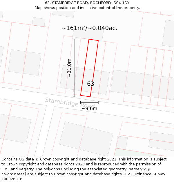 63, STAMBRIDGE ROAD, ROCHFORD, SS4 1DY: Plot and title map