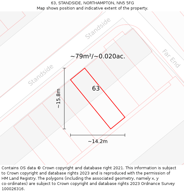 63, STANDSIDE, NORTHAMPTON, NN5 5FG: Plot and title map