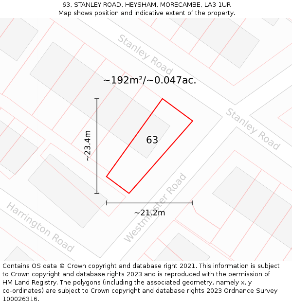 63, STANLEY ROAD, HEYSHAM, MORECAMBE, LA3 1UR: Plot and title map