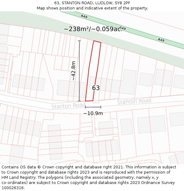63, STANTON ROAD, LUDLOW, SY8 2PF: Plot and title map