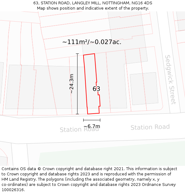 63, STATION ROAD, LANGLEY MILL, NOTTINGHAM, NG16 4DS: Plot and title map