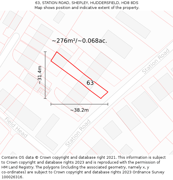 63, STATION ROAD, SHEPLEY, HUDDERSFIELD, HD8 8DS: Plot and title map