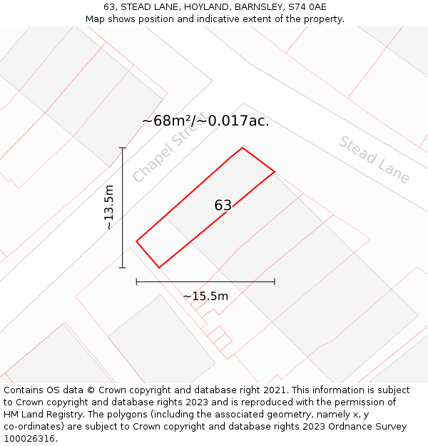 63, STEAD LANE, HOYLAND, BARNSLEY, S74 0AE: Plot and title map