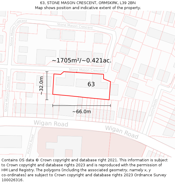 63, STONE MASON CRESCENT, ORMSKIRK, L39 2BN: Plot and title map