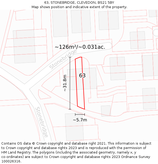 63, STONEBRIDGE, CLEVEDON, BS21 5BY: Plot and title map