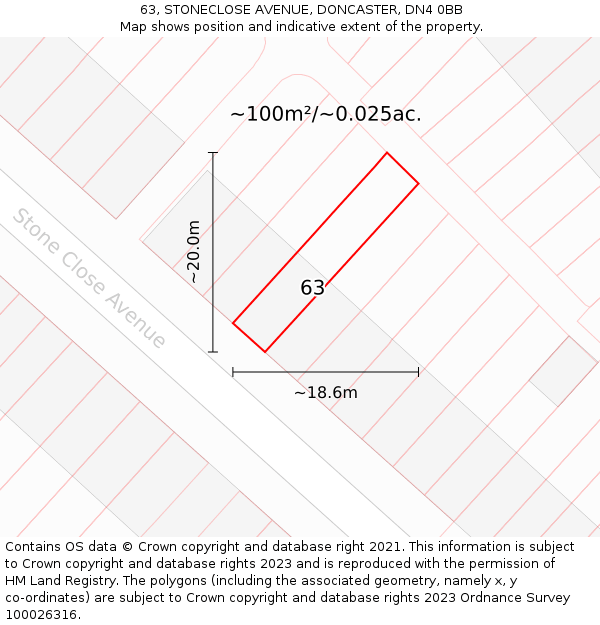 63, STONECLOSE AVENUE, DONCASTER, DN4 0BB: Plot and title map