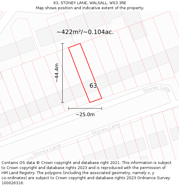 63, STONEY LANE, WALSALL, WS3 3RE: Plot and title map