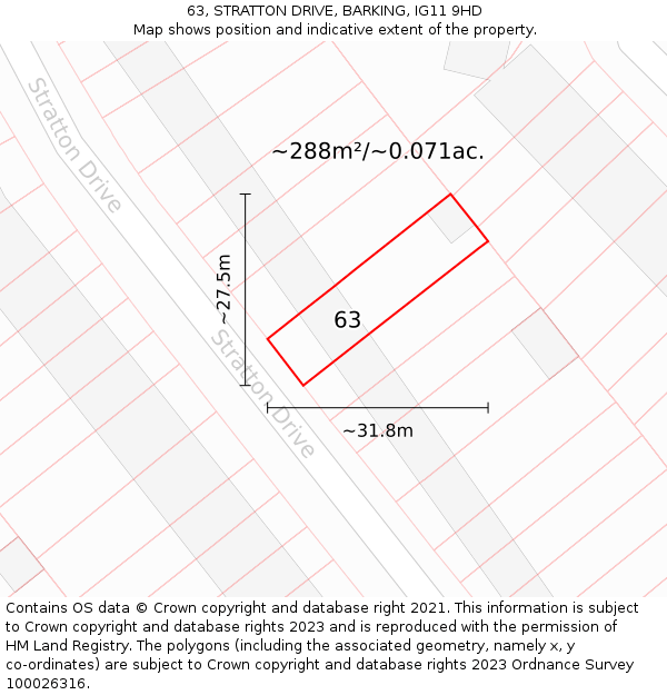 63, STRATTON DRIVE, BARKING, IG11 9HD: Plot and title map