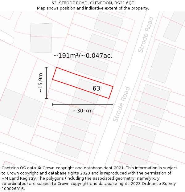 63, STRODE ROAD, CLEVEDON, BS21 6QE: Plot and title map