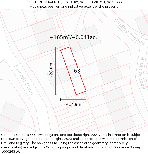 63, STUDLEY AVENUE, HOLBURY, SOUTHAMPTON, SO45 2PP: Plot and title map