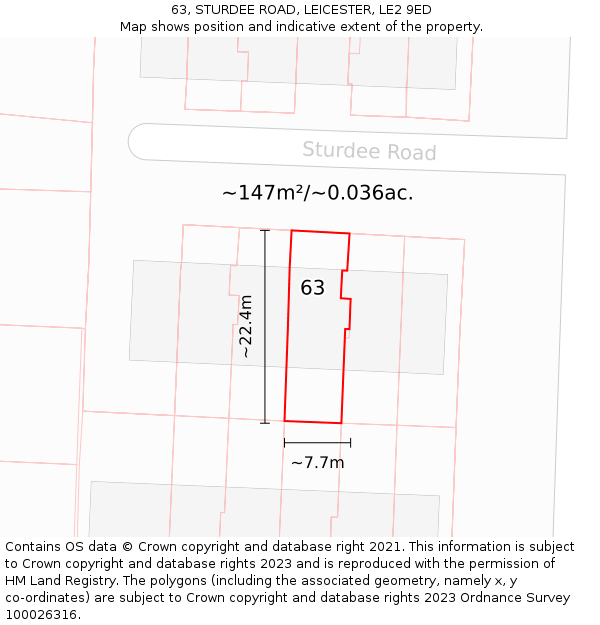 63, STURDEE ROAD, LEICESTER, LE2 9ED: Plot and title map