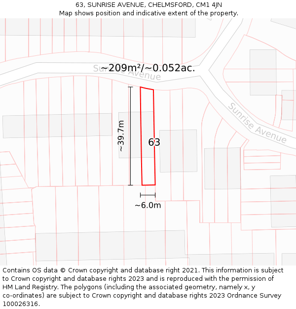 63, SUNRISE AVENUE, CHELMSFORD, CM1 4JN: Plot and title map
