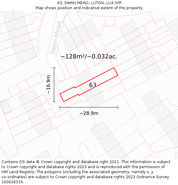 63, SWAN MEAD, LUTON, LU4 0YP: Plot and title map