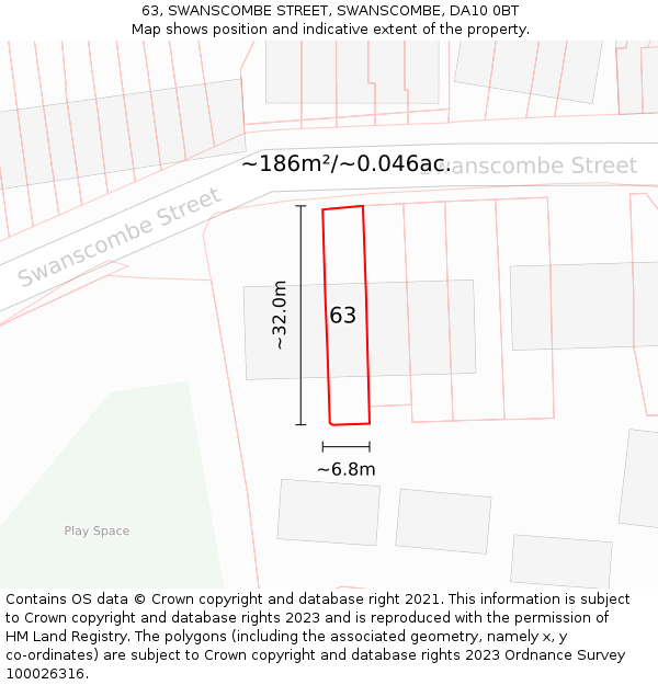 63, SWANSCOMBE STREET, SWANSCOMBE, DA10 0BT: Plot and title map