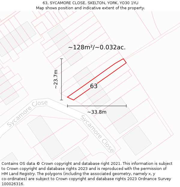 63, SYCAMORE CLOSE, SKELTON, YORK, YO30 1YU: Plot and title map