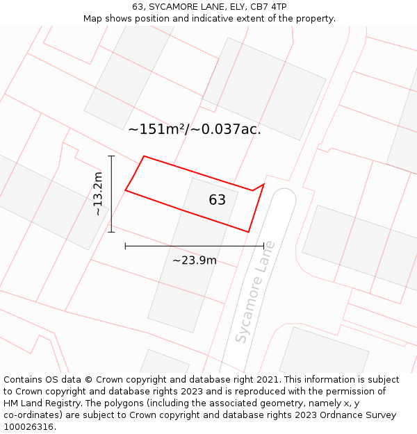 63, SYCAMORE LANE, ELY, CB7 4TP: Plot and title map